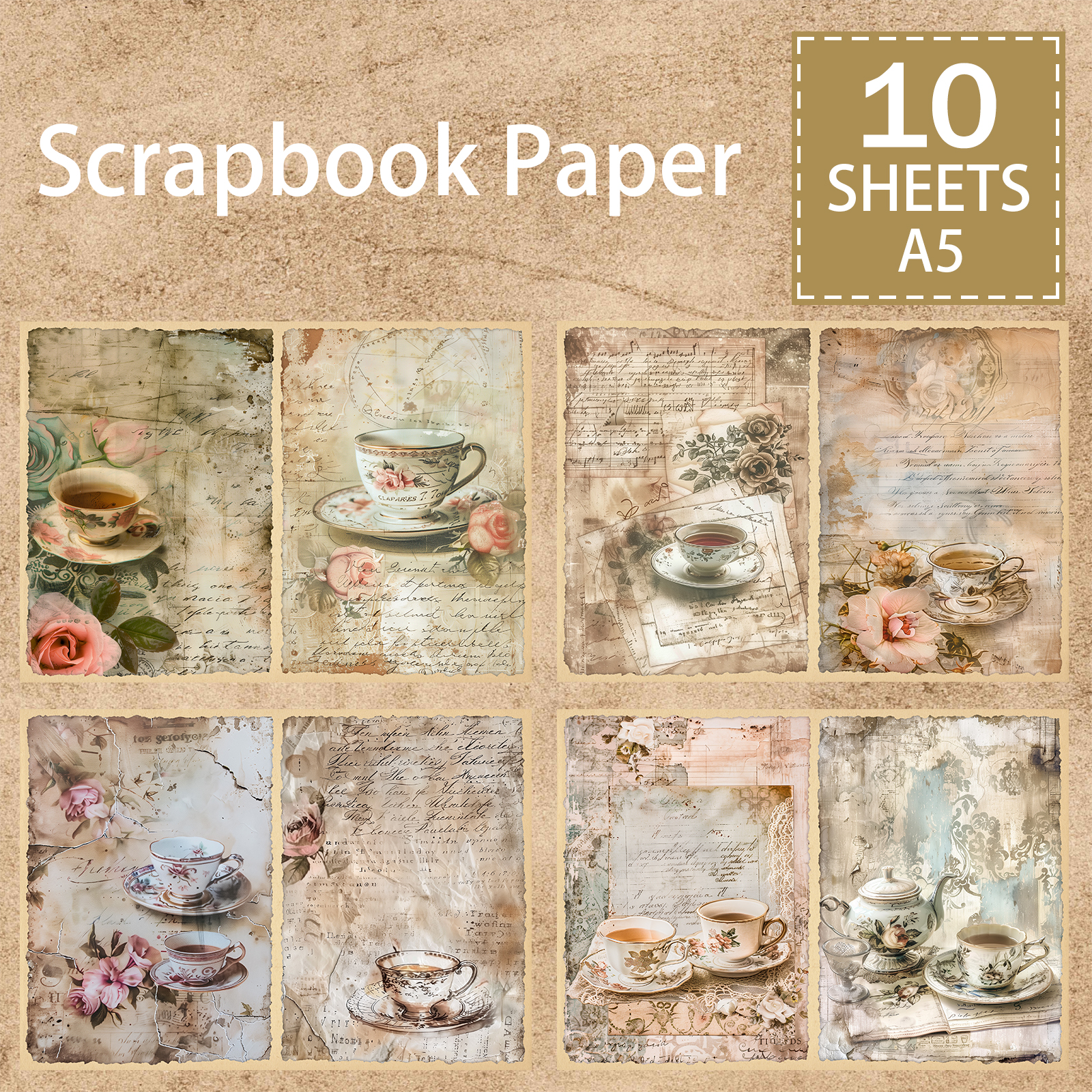 Coffee Tea Journal - 10 Sheets A5 Size Retro Word