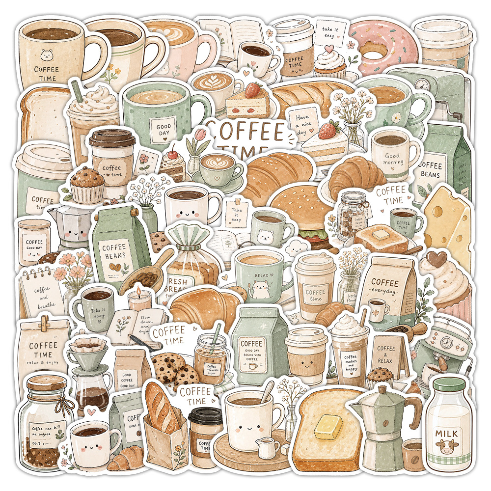 50-100 PCS Coffee Time Sticker - Coffee Tea Journal reseña y precio