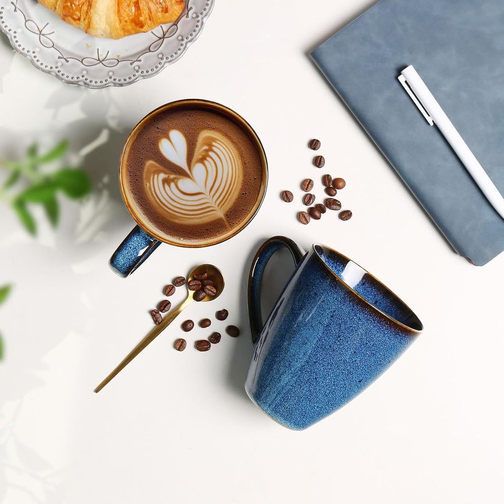 Set of 6 Large Blue Ceramic Co - Coffee Tea Uses reseña y precio