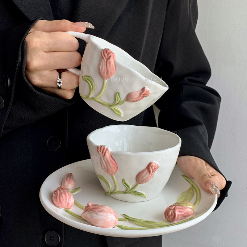 Tulip Ceramic Mug Embossed Flo - Coffee Tea Flower reseña y precio