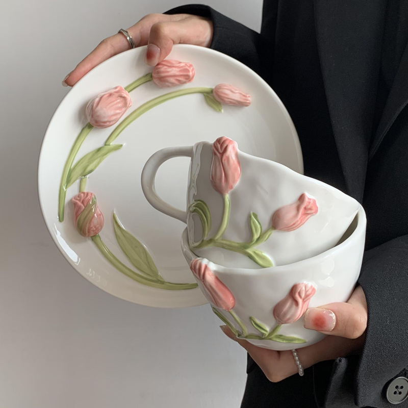 Tulip Ceramic Mug Embossed Flo - Coffee Tea Flower reseña y precio