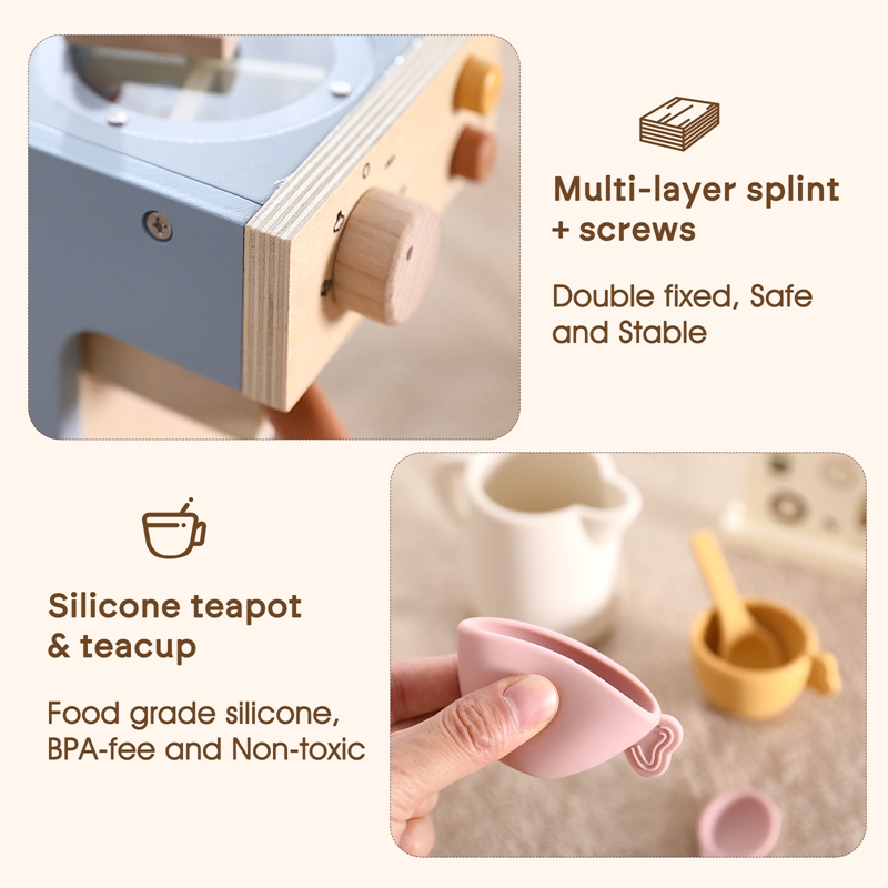 Kids Kitchen Toys Set Wooden C - Coffee Tea Game reseña y precio