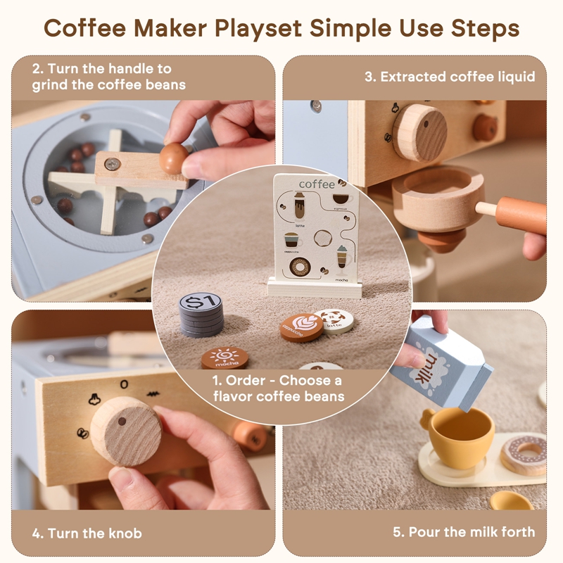 Kids Kitchen Toys Set Wooden C - Coffee Tea Game reseña y precio