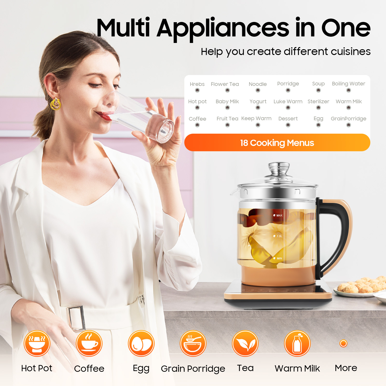 Electric Tea Kettle 1.8L 800W  - Coffee Tea Menu reseña y precio
