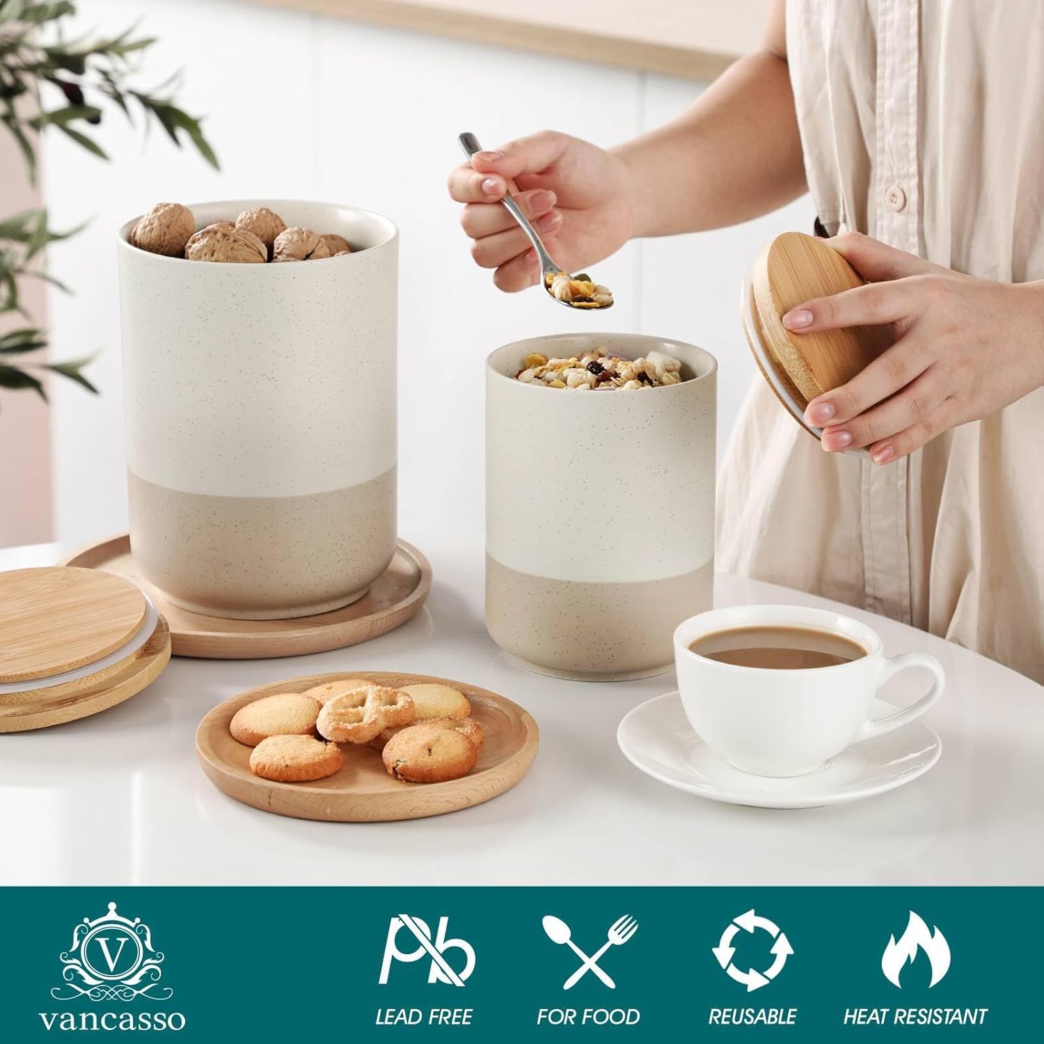 Sabine Ceramic Canister Set wi - Coffee And Tea Glass reseña y precio
